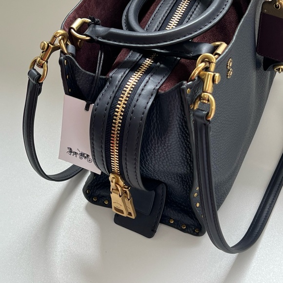 COACH 1941 Rogue 25 In Deep Navy Blue With Tea Rose Rivets - Picture 7 of 16